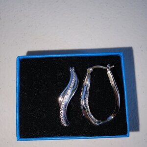 JTV Emulous Round White Diamond Accent Rhodium Over Brass Hoop Earrings New